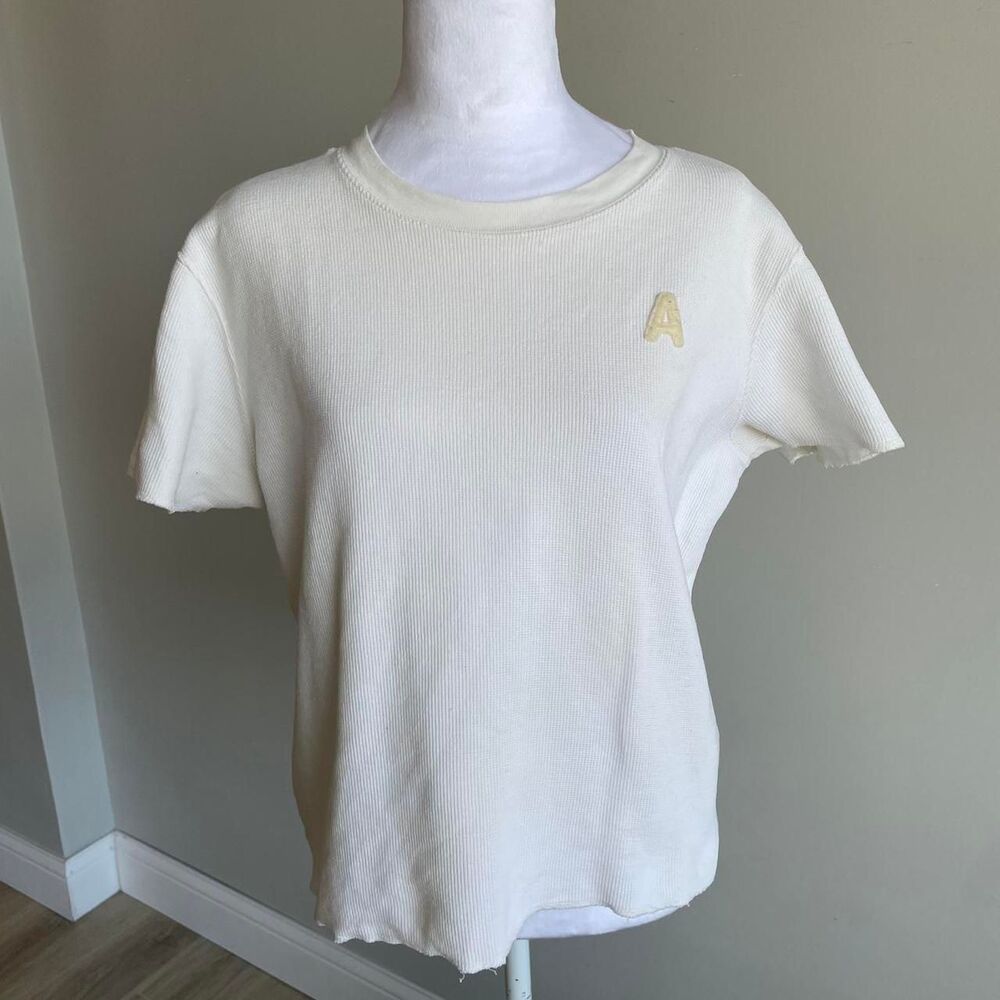 VTG 90's Abercrombie & Fitch Womens L Cream Boxy Waffle Shirt Clean Girl Minimal